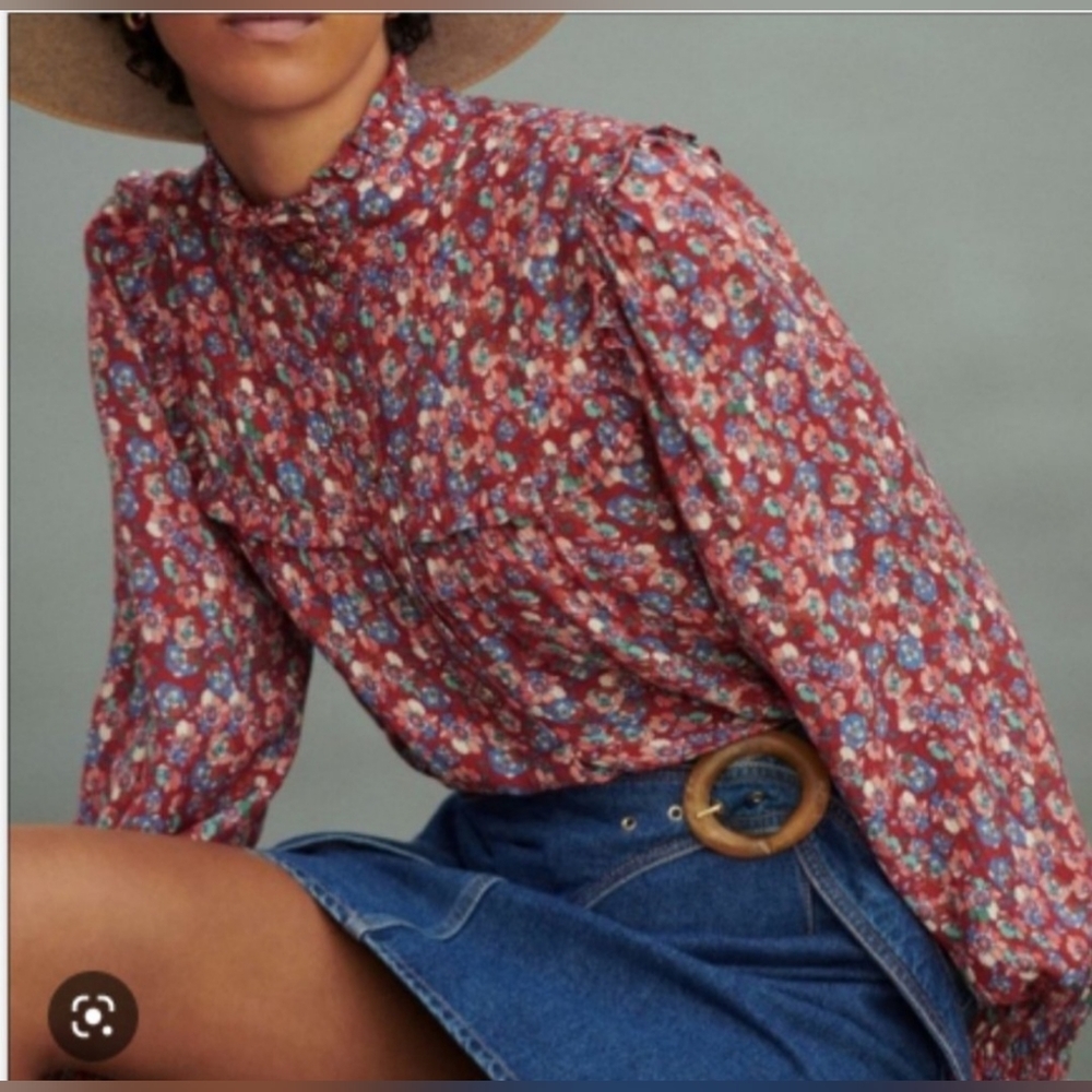 Anthropology Smocked Floral Blouse Size 4